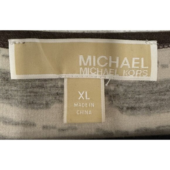 Michael Kors Womens XL Zebra Print Sequin Top Brown White Short Sleeve - Picture 5 of 5